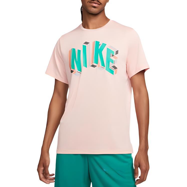 Nike Pro Dri-FIT Hyper Dry Graphic training cool and dry short-sleeved regular T-shirt men's bleached coral/atmosphere/heather/stadium green