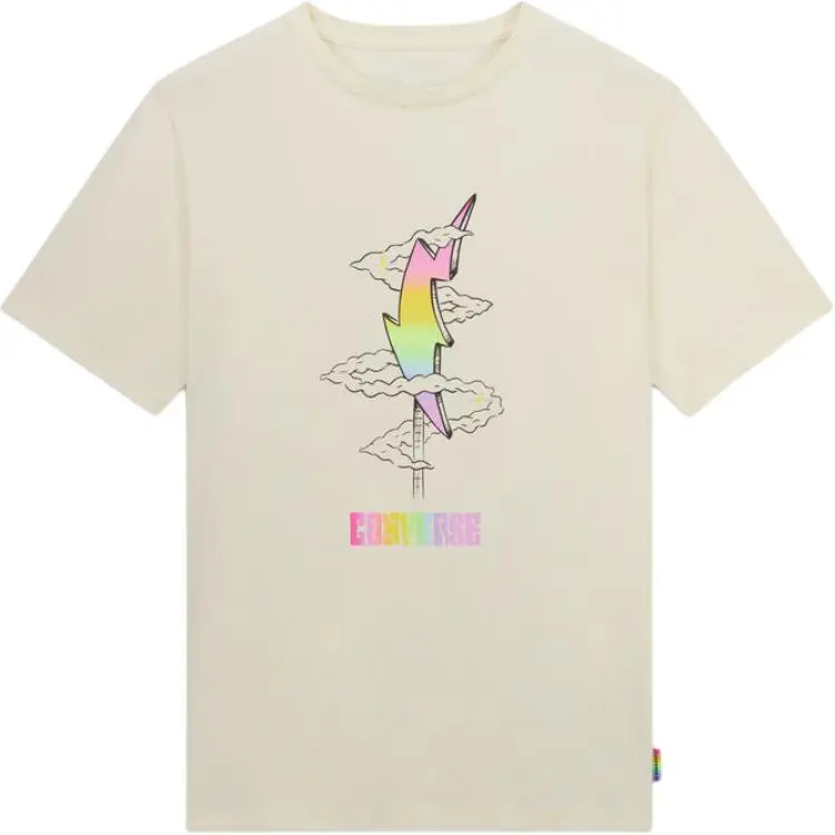 Converse T-Shirts Unisex Ecru Crew Neck Moderate Straight Fit