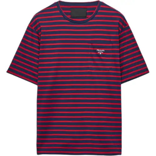 PRADA Logo Embroidered Striped T Shirt