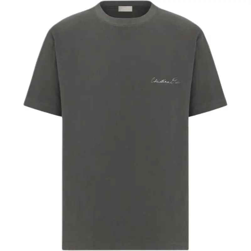 DIOR T Shirts Men's Gray Crew Neck Moderate Straight Fit