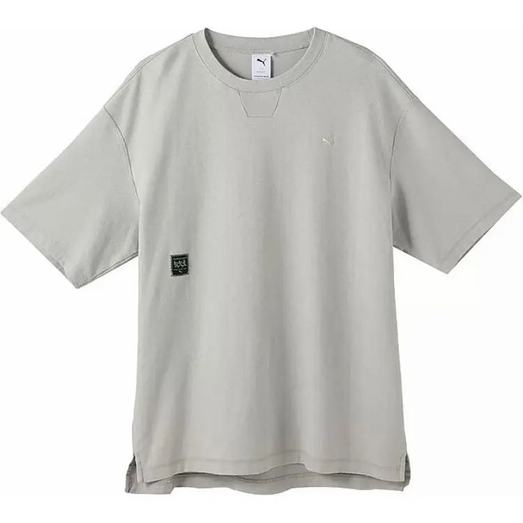PUMA T-Shirts Unisex Gray Crew Neck Moderate Straight Fit