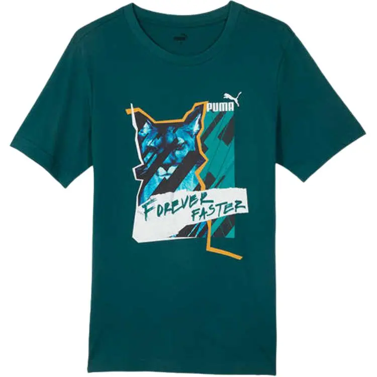 PUMA T-Shirts Men's Dark Cyan Crew Neck Moderate