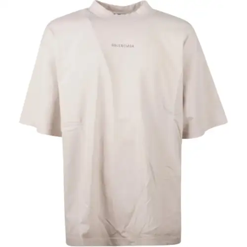 Balenciaga T Shirts Men's Ecru Stand Collar Moderate Straight Fit