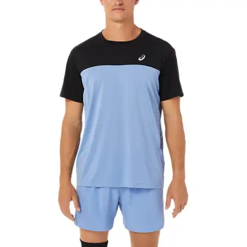 ASICS T Shirts Men's Blue Crew Neck Moderate Straight Fit