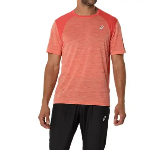 ASICS ROAD T Shirts Men's Red Crew Neck Moderate Straight Fit