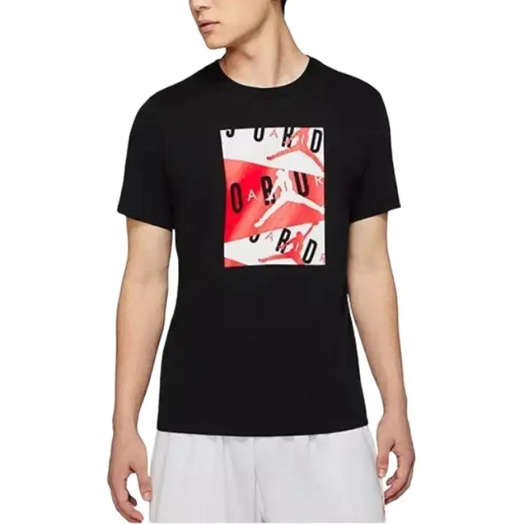 Jordan Apparel T Shirts Men's Black Crew Neck Moderate Straight Fit