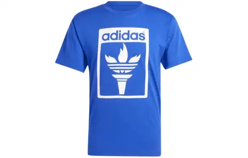 Adidas Originals T Shirts Men's Blue Crew Neck Moderate Straight Fit