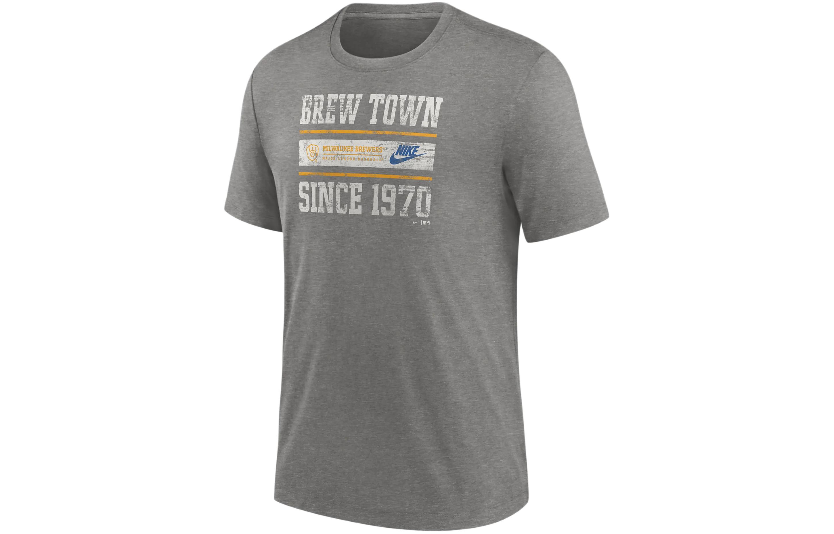 Nike MLB Collaboration T Shirt Milwaukee Brewers Men's Gray