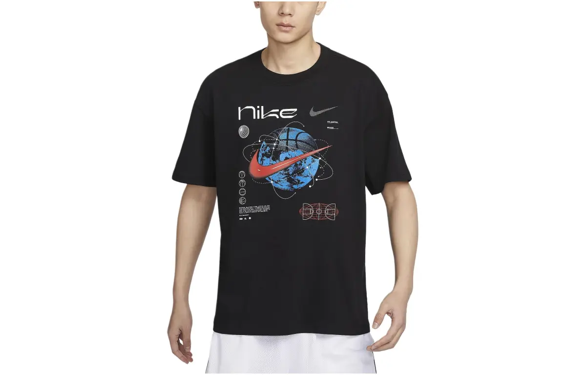 Nike Max90 T-Shirts Men's Black Crew Neck Moderate Straight Fit