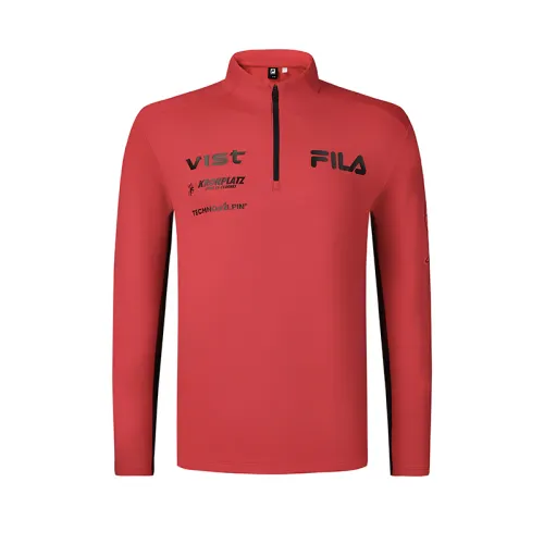 FILA Athletics SKI Knitted Fabric Pullover With Letter Print And Fleece Lining T Shirt Men's Red