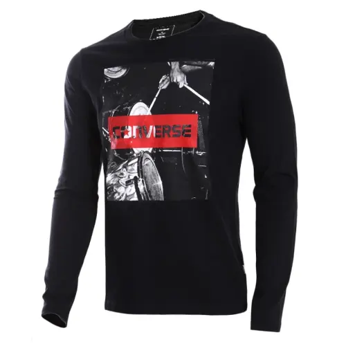 Converse T Shirts Men's Black Crew Neck Moderate Straight Fit