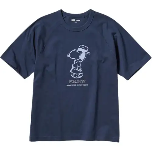 UNIQLO T Shirts Men's Navy Blue Crew Neck Moderate
