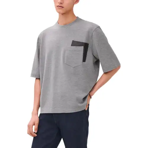 HERMES T Shirts Men's Gray Crew Neck Moderate Straight Fit