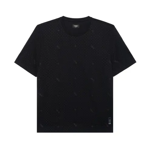 FENDI T Shirts Men's Black Crew Neck Moderate Straight Fit