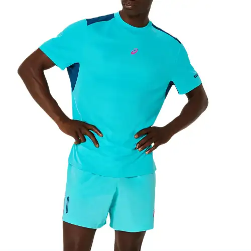 ASICS PADEL T Shirts Men's Blue Crew Neck Moderate Straight Fit