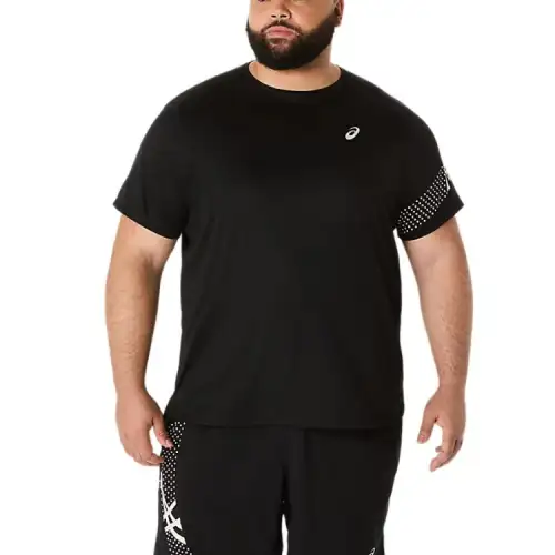 ASICS T Shirts Men's Black Crew Neck Moderate Straight Fit