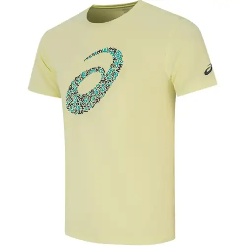 ASICS T Shirts Men's Yellow Crew Neck Moderate