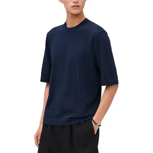 HERMES T Shirts Men's Blue Crew Neck Moderate Straight Fit
