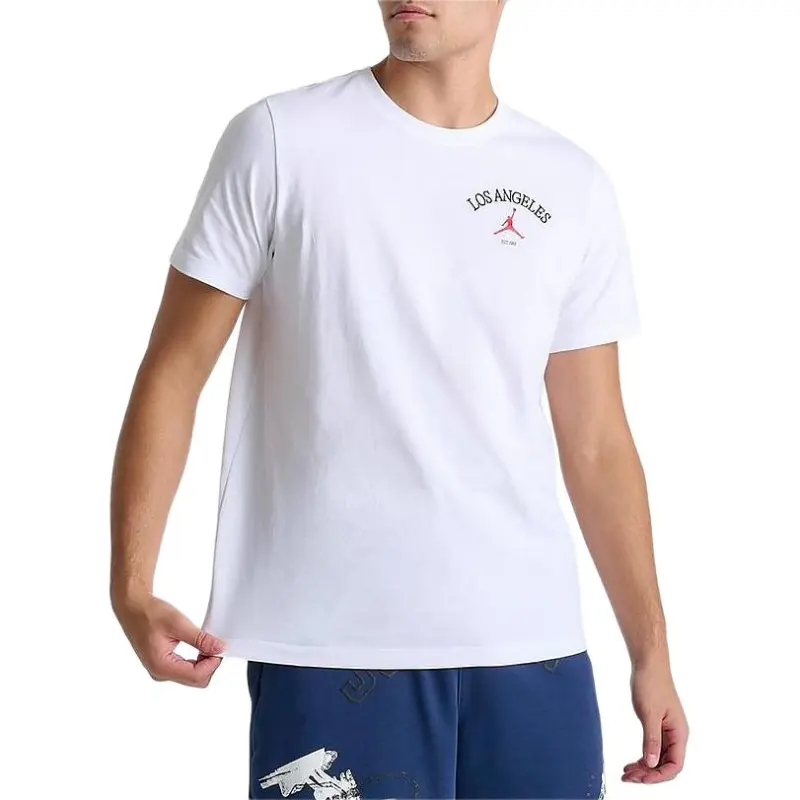 Jordan T Shirts Men's White Crew Neck Moderate Straight Fit