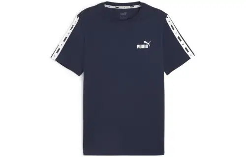 PUMA AOP T Shirts Men's Blue Crew Neck Moderate Straight Fit
