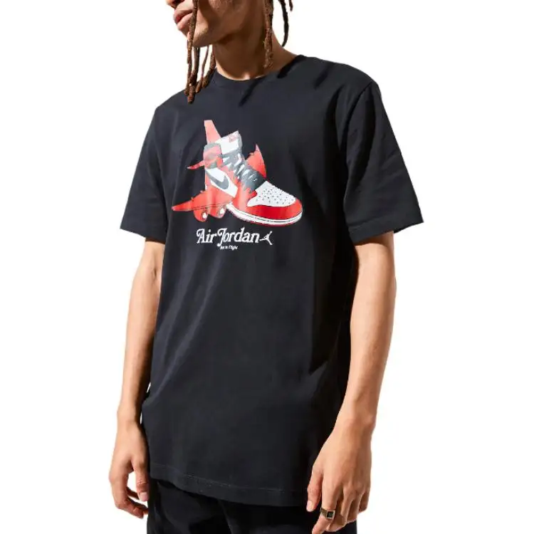 Jordan 13 T Shirts Men's Black Crew Neck Moderate Straight Fit
