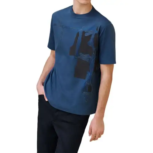 HERMES T Shirt Men's Marble Blue