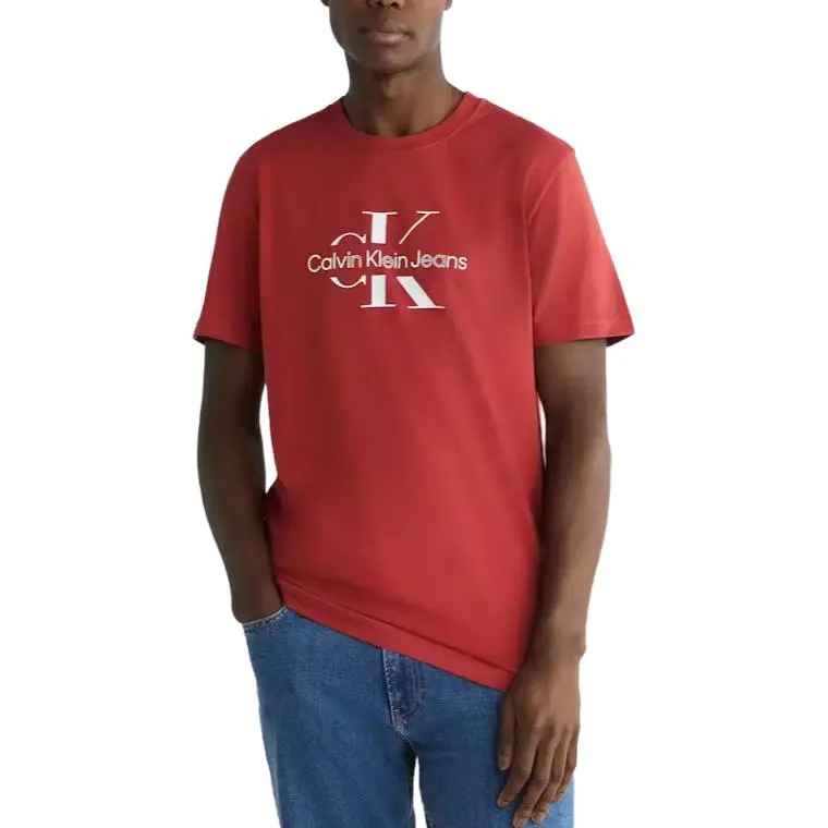 CALVIN KLEIN Outline Monogram Logo T Shirt T Shirt Men's Red