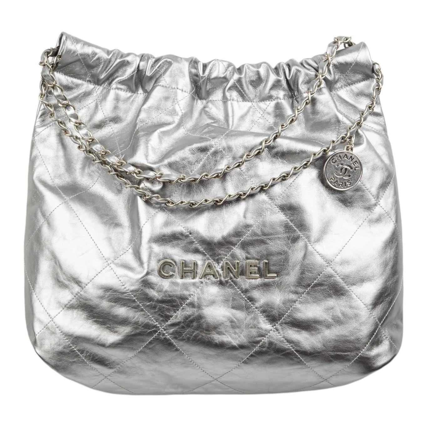 CHANEL 22Bag Cow Leather And Silver Metal Handbag Women's Silver