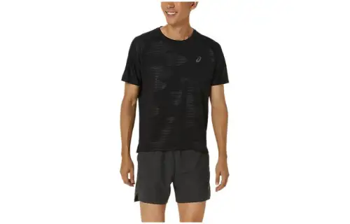 ASICS T Shirts Men's Black Crew Neck Moderate Straight Fit