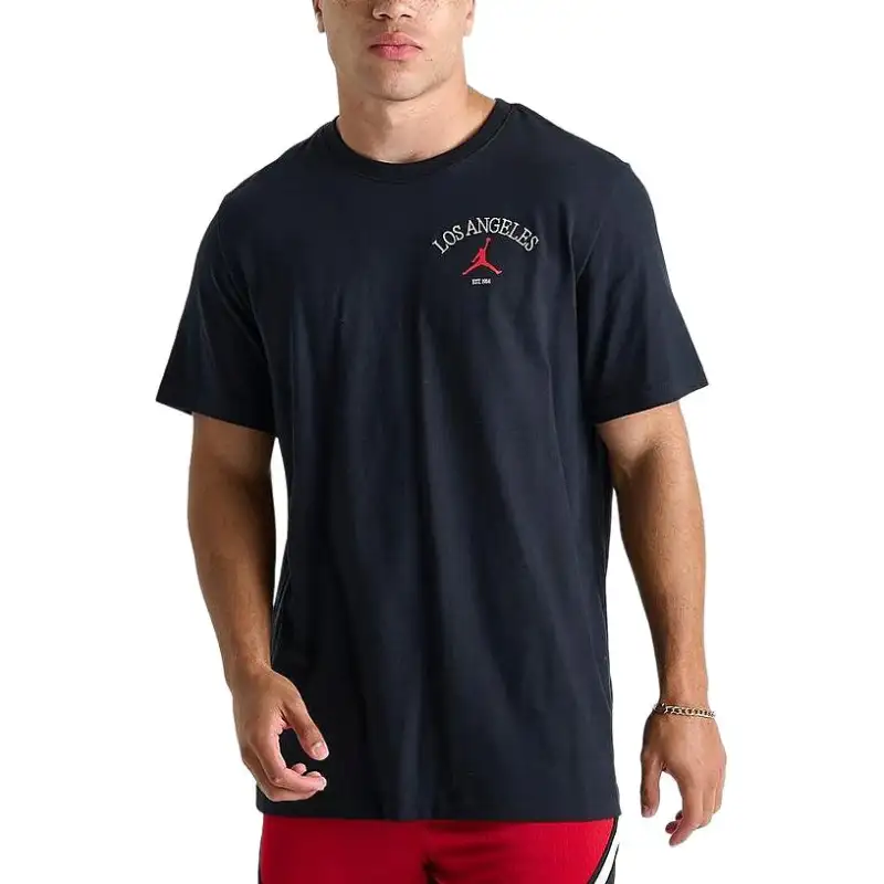 Jordan T Shirts Men's Black Crew Neck Moderate Straight Fit