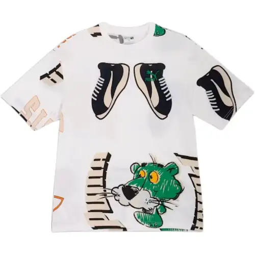 PUMA T Shirts Unisex White Crew Neck Moderate Straight Fit