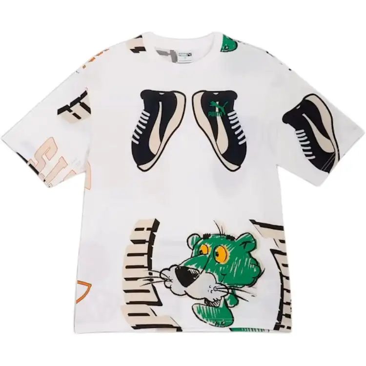 PUMA T Shirts Unisex White Crew Neck Moderate Straight Fit