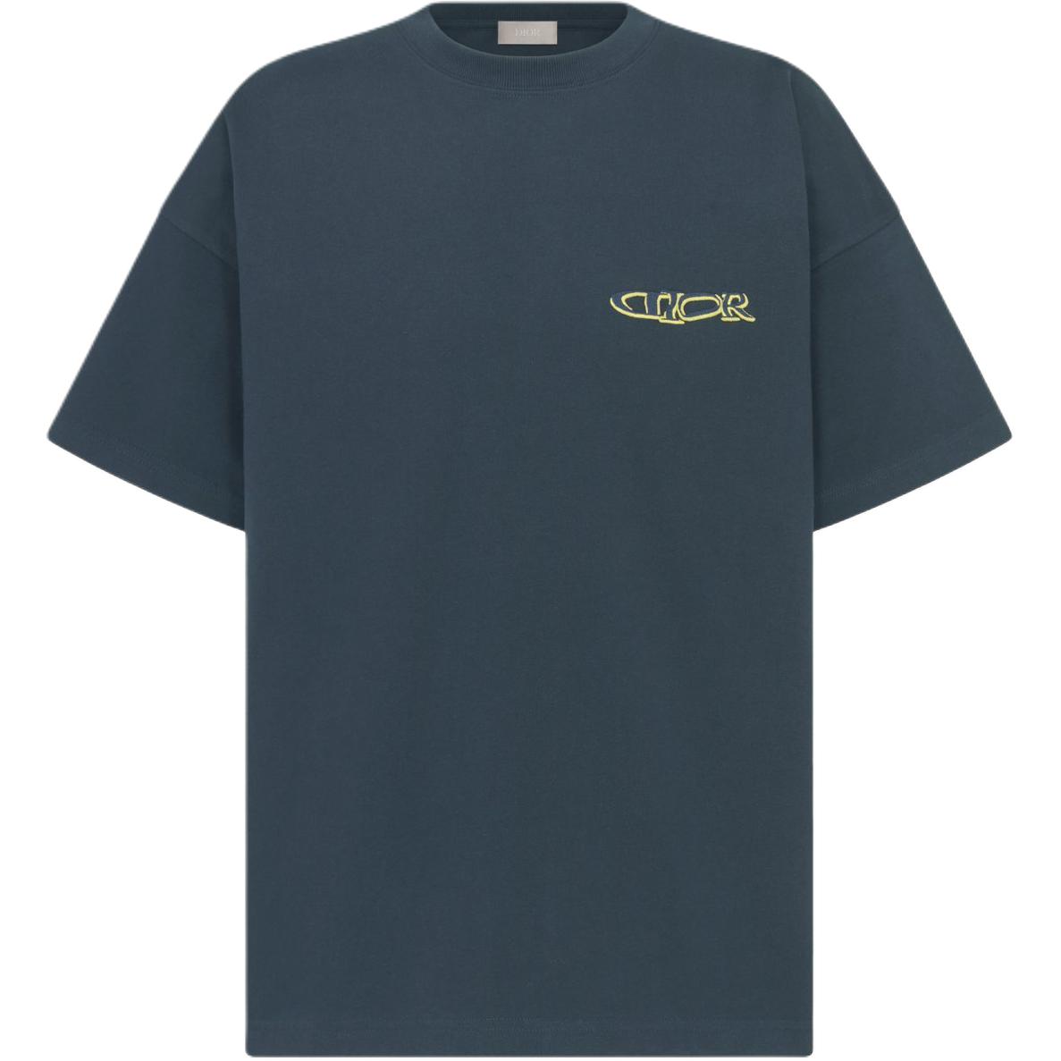 DIOR Lewis Hamilton T Shirts Men's Marine Blue Crew Neck Moderate