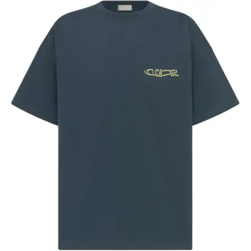 DIOR Lewis Hamilton T Shirts Men's Marine Blue Crew Neck Moderate