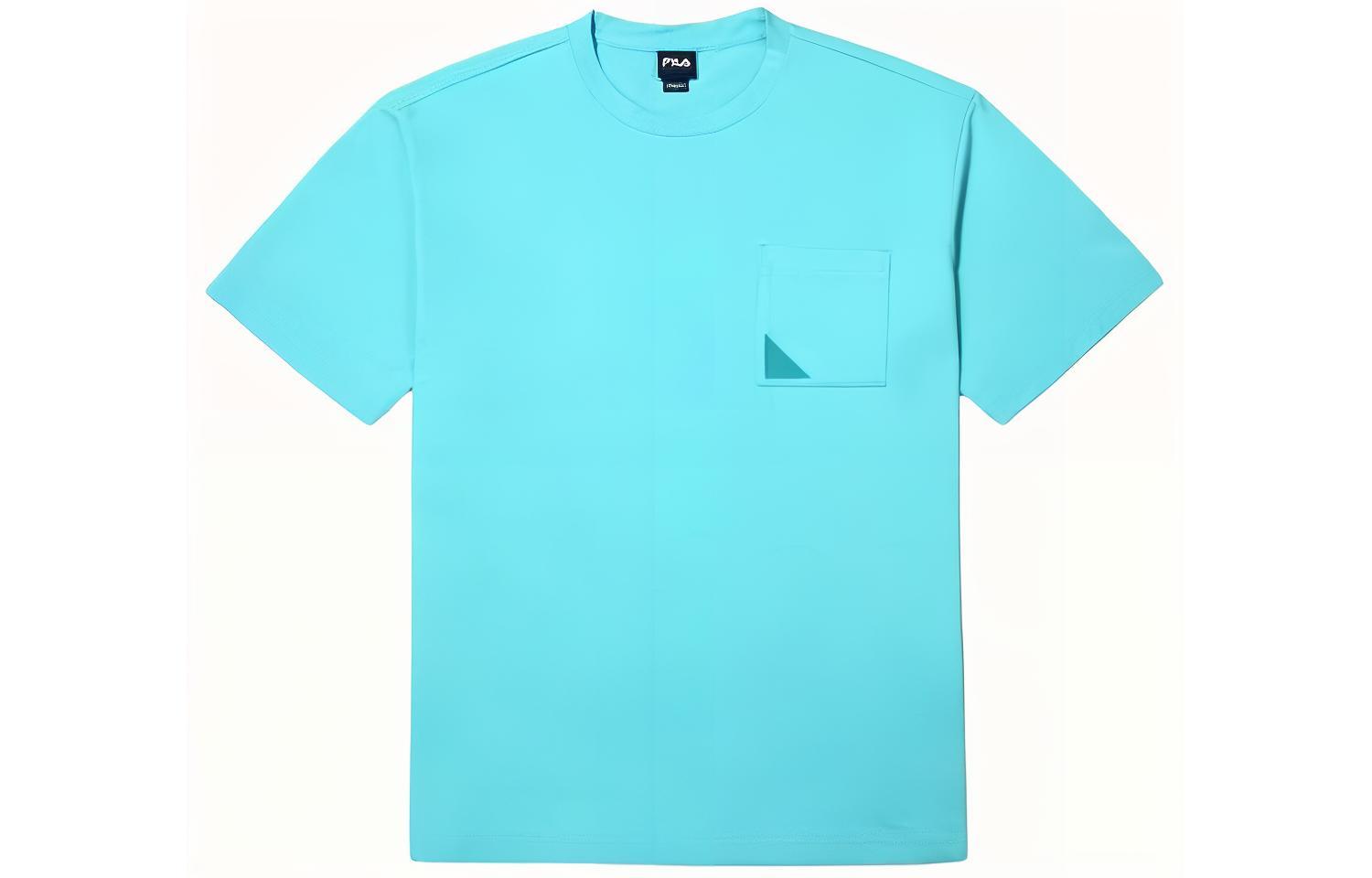 FILA T Shirts Unisex Aqua Blue Crew Neck Moderate Straight Fit