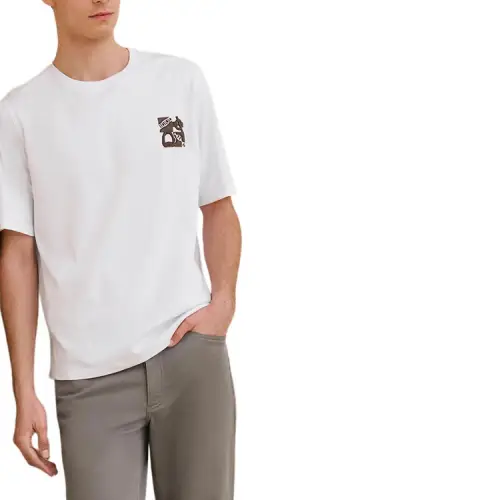 HERMES T Shirts Men's White Crew Neck Moderate Straight Fit