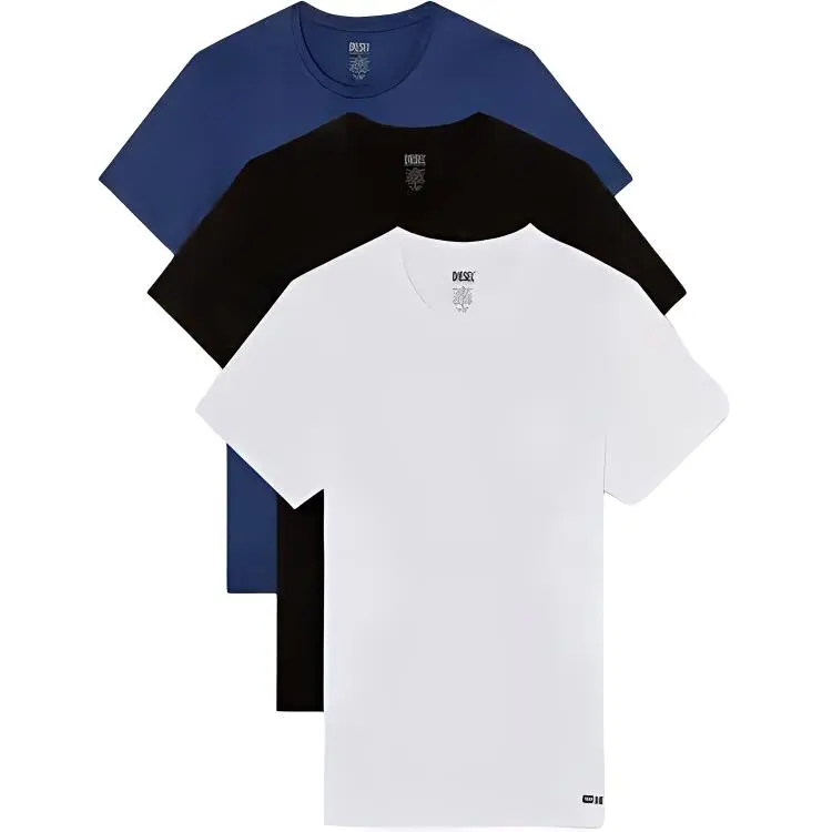 DIESEL T-Shirts Men's 3 Pack (Blue+Black+White) Crew Neck Moderate Straight Fit