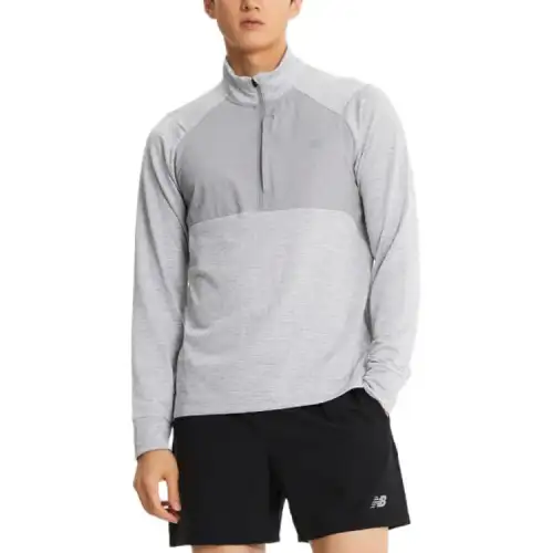New Balance T Shirts Men's Gray Stand Collar Moderate Straight Fit