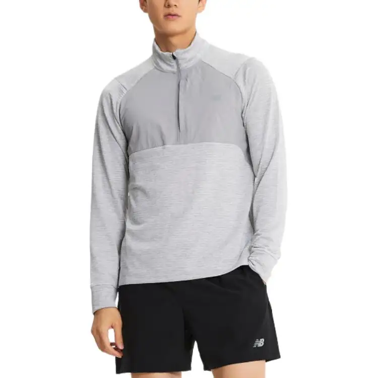 New Balance T Shirts Men's Gray Stand Collar Moderate Straight Fit