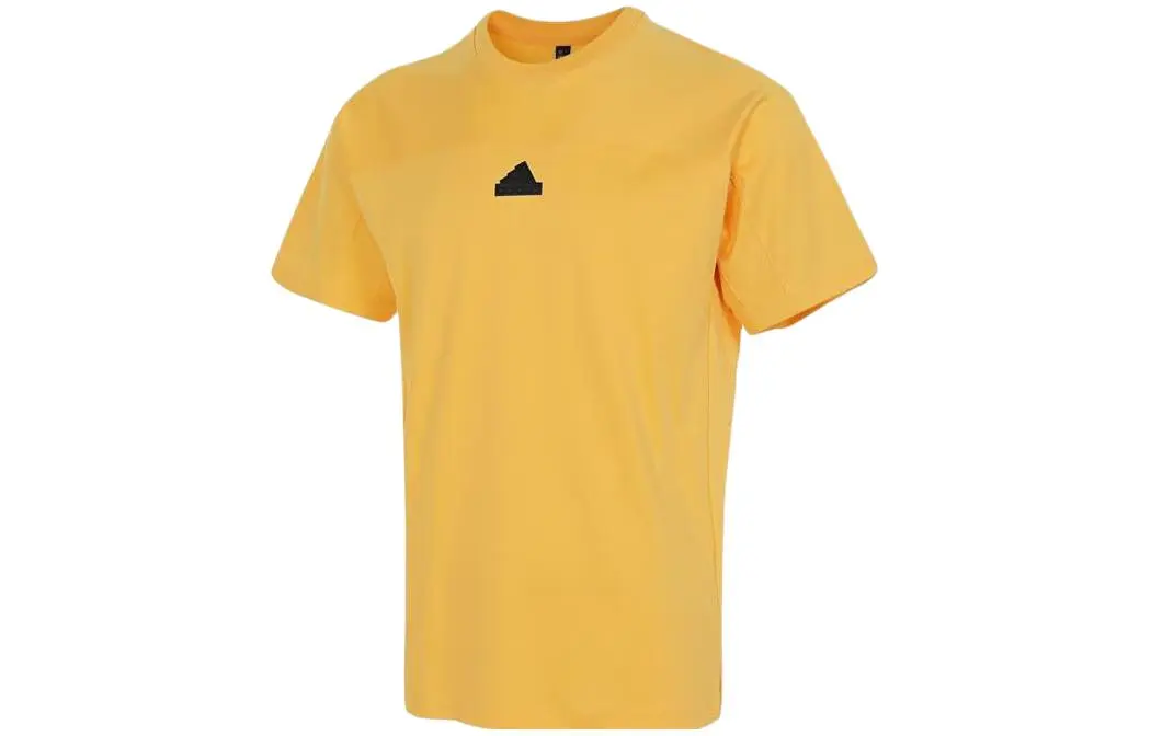 Adidas T-Shirts Men's Yellow Crew Neck Moderate Straight Fit