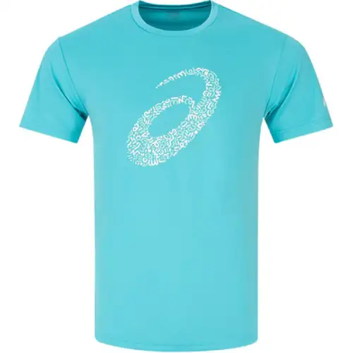 ASICS T Shirts Men's Blue Crew Neck Moderate