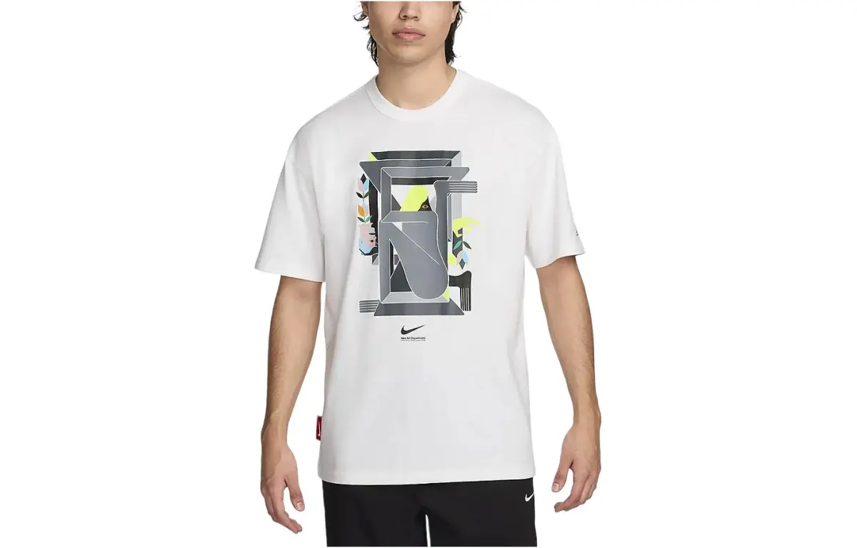 Nike T-Shirts Men's White Crew Neck Moderate Straight Fit