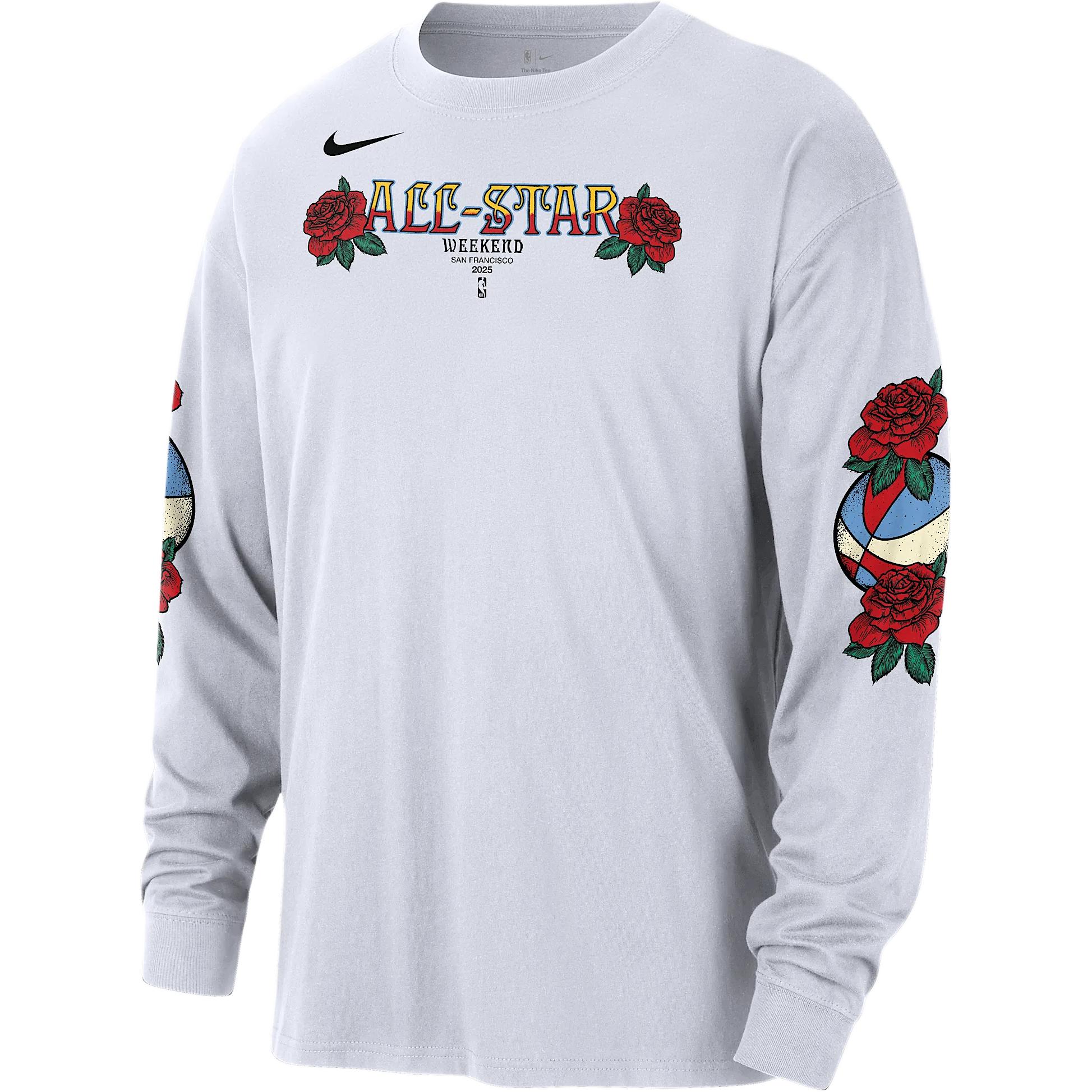 Nike Long-sleeve for traveling with a round collar, retro white T-shirt, oversize, American style