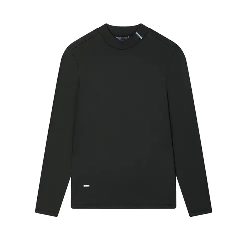 FILA Pullover Versatile Knitted Fabric Fleece Lined Long Sleeved T Shirt Men's Pitch Black