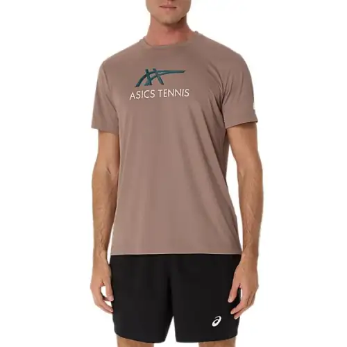ASICS T Shirts Men's Taupe Crew Neck Moderate