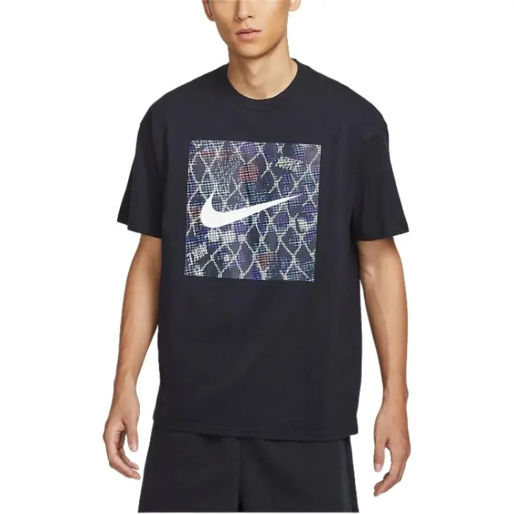 Nike T-Shirts Men's Black Crew Neck Moderate Straight Fit