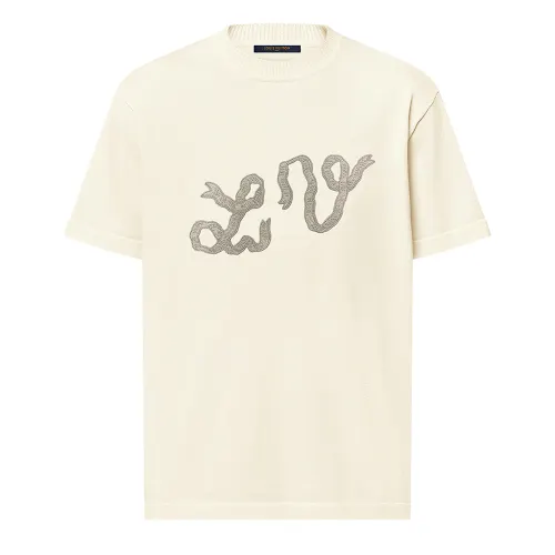 Lv Embellished Short Sleeved Cotton Crewneck
