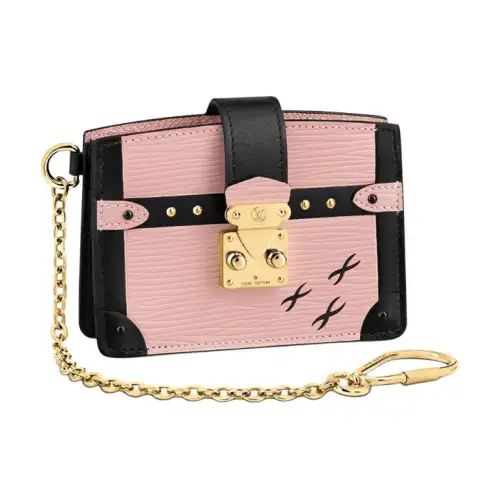 LOUIS VUITTON Trunk Cow Leather Soft Box Small Square Bag Chain Bag Card Holder Women's Ballet Pink