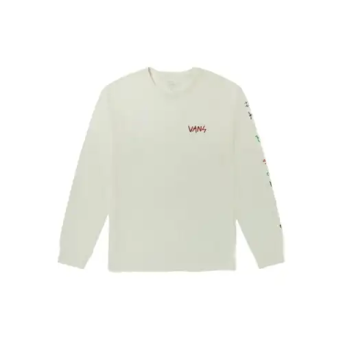 Vans TEE LS T Shirts Men's Ecru Crew Neck Moderate Straight Fit