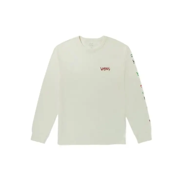 Vans TEE LS T Shirts Men's Ecru Crew Neck Moderate Straight Fit
